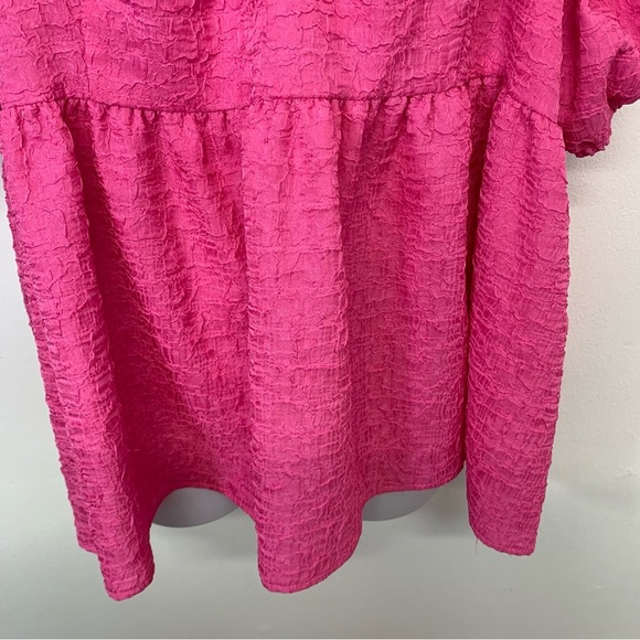 Future Collective Top Woman 3X Pink Boho Empire Puff Sleeve Square Neck Key Hole - Picture 3 of 10